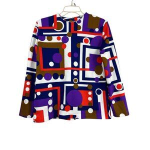 Vintage 60s Carol Brent Mod Top Sz M Bold Geometric Print Bold Colorblock Retro